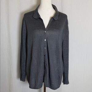 Poetry Women's 100% Linen Gray Button Front Cardigan Size 16 Lagenlook Collared